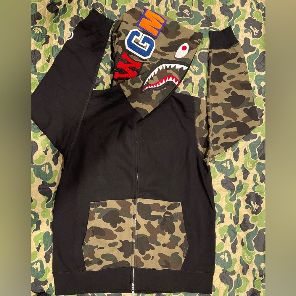 Bape A Bathing Ape Half Camo Half Black Hoodie